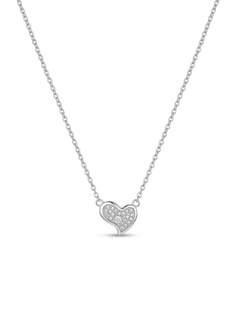 925 Sterling Silver Pavé CZ Heart Pendant Necklace for Women