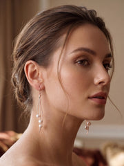 925 Silver Rose Gold Flow Pearl Wave Drop Earrings for Women