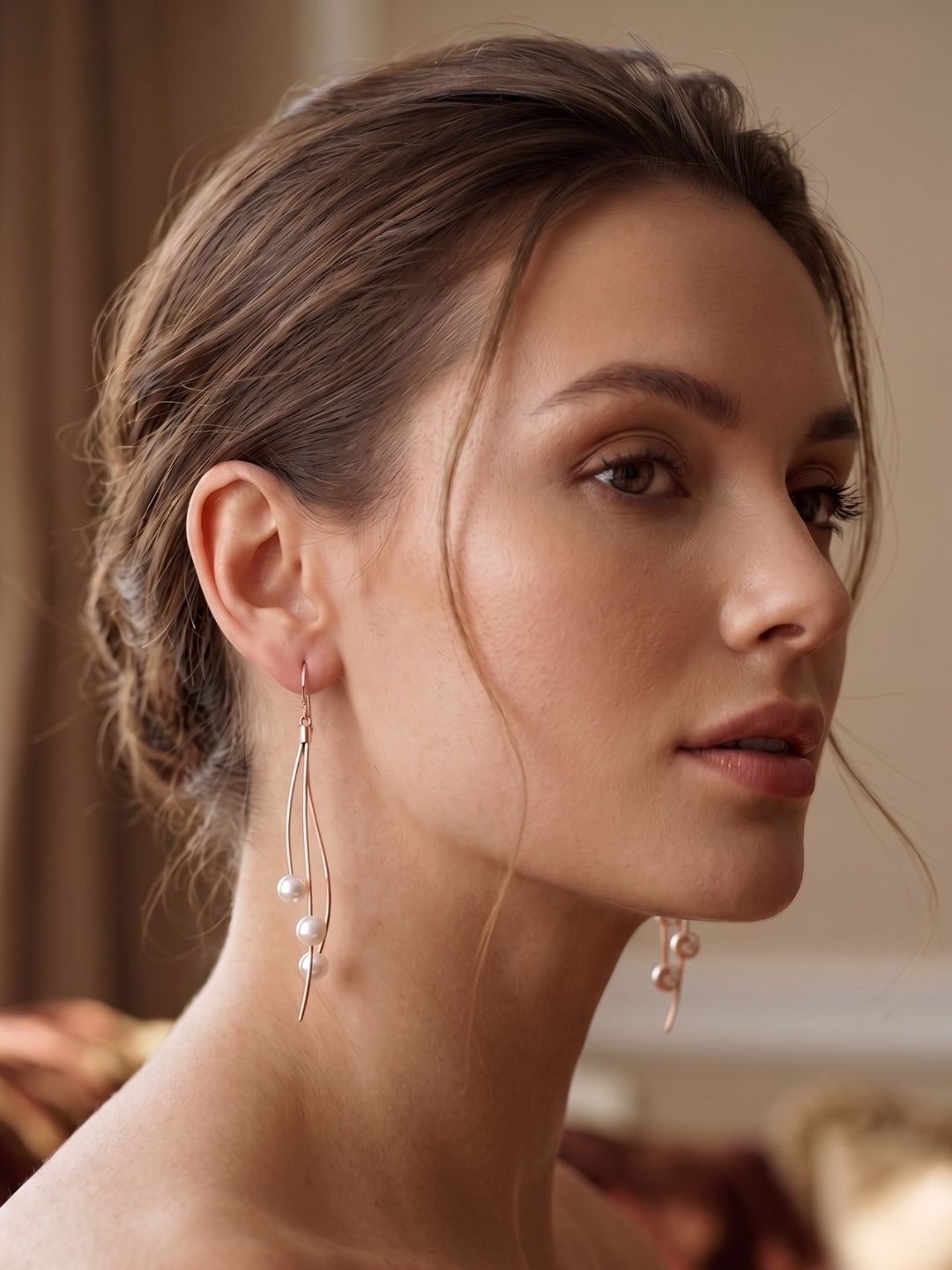 925 Silver Rose Gold Flow Pearl Wave Drop Earrings for Women