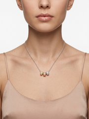 925 Sterling Silver Tri-Color Pavé CZ Bead Pendant Necklace for Women