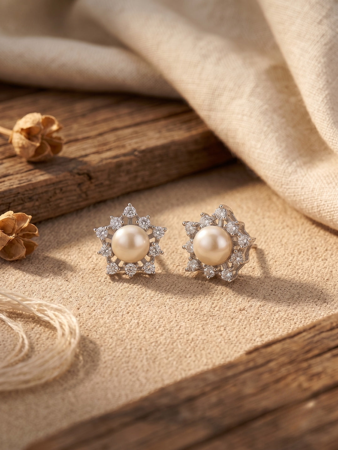 925 Silver Pearl Flower Stud Earrings for Women