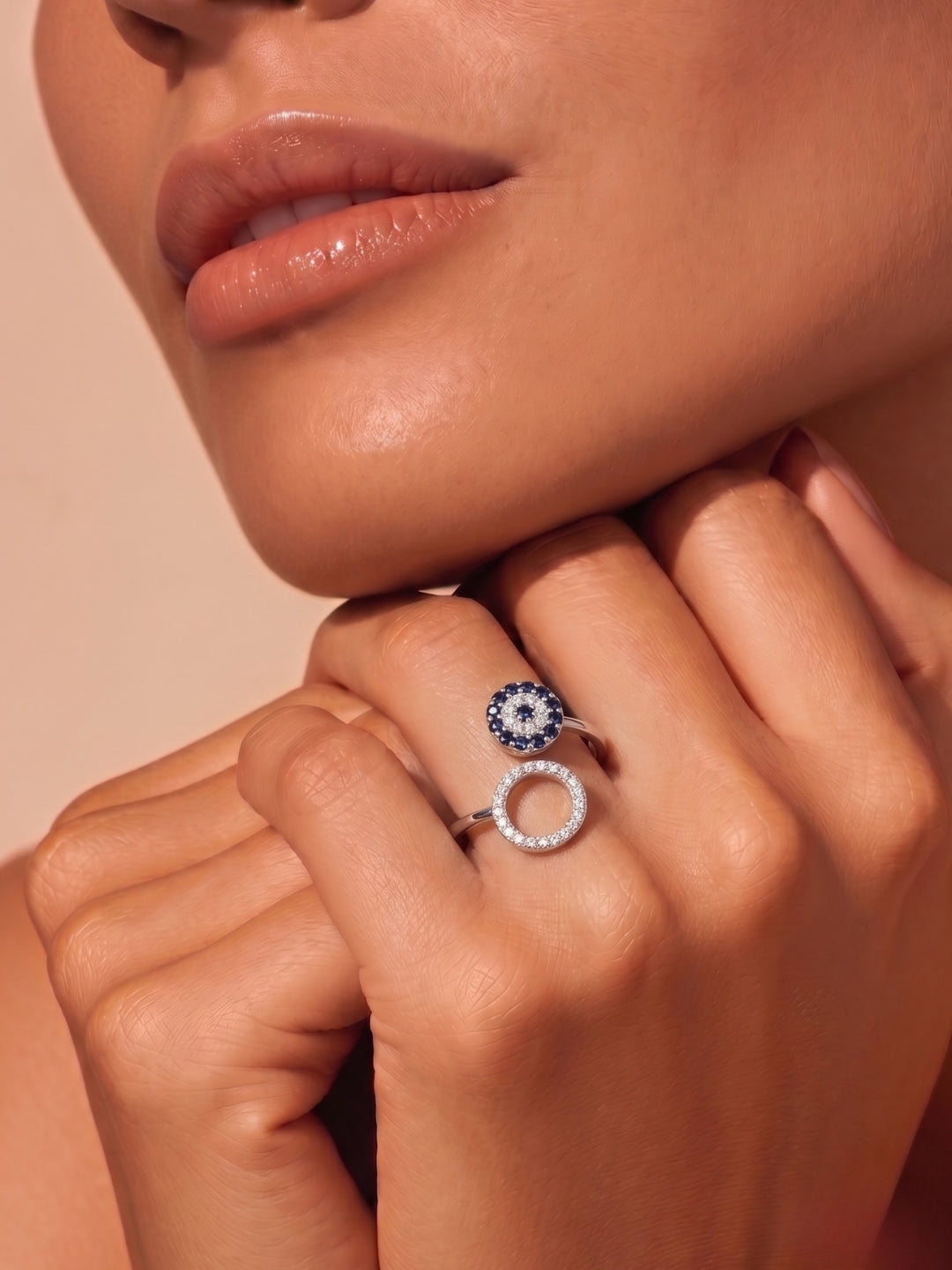 925 Sterling Silver Blue Evil Eye Open Ring for Women