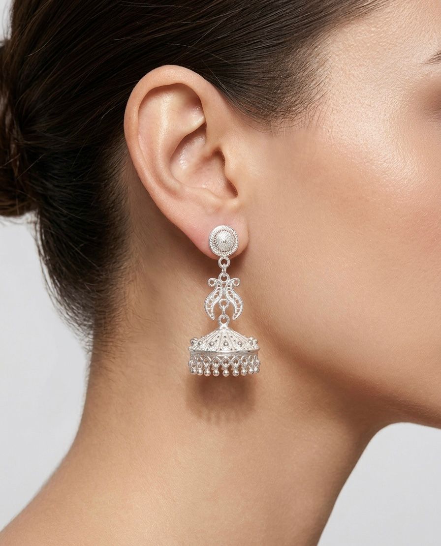 925 Silver Earrings Traditional Filigree Jhumka Earrings for Women