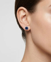 925 Silver Round Blue Stud Earrings for Women