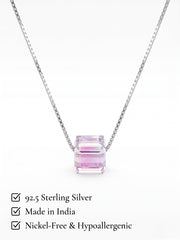 925 Sterling Silver Prism Glow Crystal Cube Necklace for Women