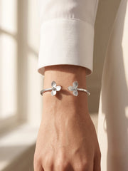 92.5 Sterling Silver Petal Open Cuff Bracelet for Women