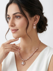 925 Sterling Silver Rose Gold Floral Halo Necklace Set with earrings