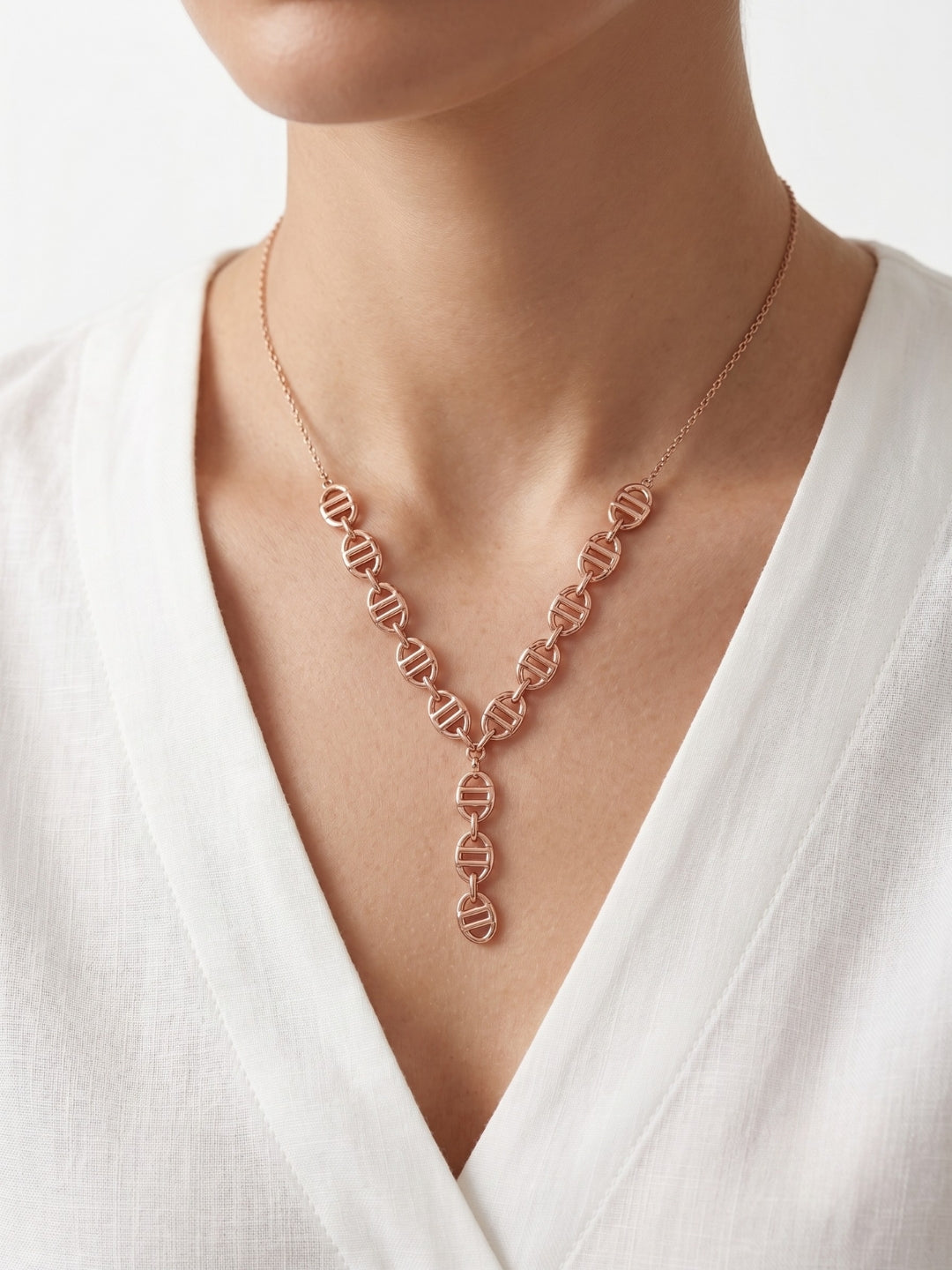 925 Sterling Silver Open Circle Link Drop Necklace for Women