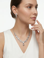 925 Sterling Silver Emerald Halo Drop Necklace Set with earrings