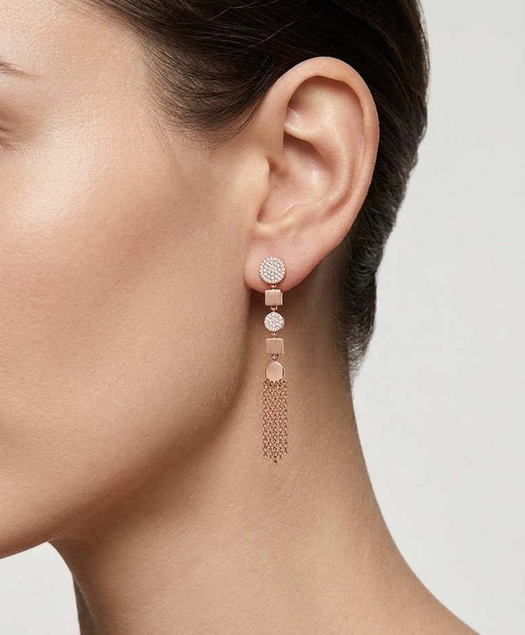 925 Silver Rose Gold Tassel Drop Earrings for Women