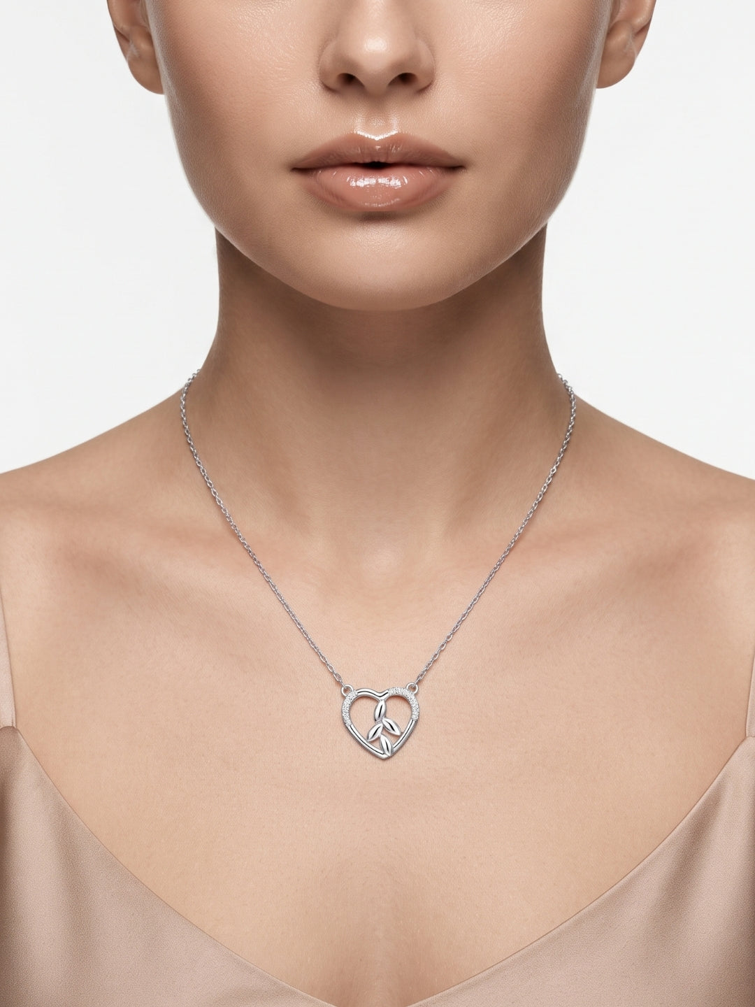 925 Silver Enchanted Leaf Heart Necklace for Women