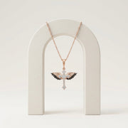 925 Sterling Silver Rose Gold Angel Winged Cross Pendant Necklace for women