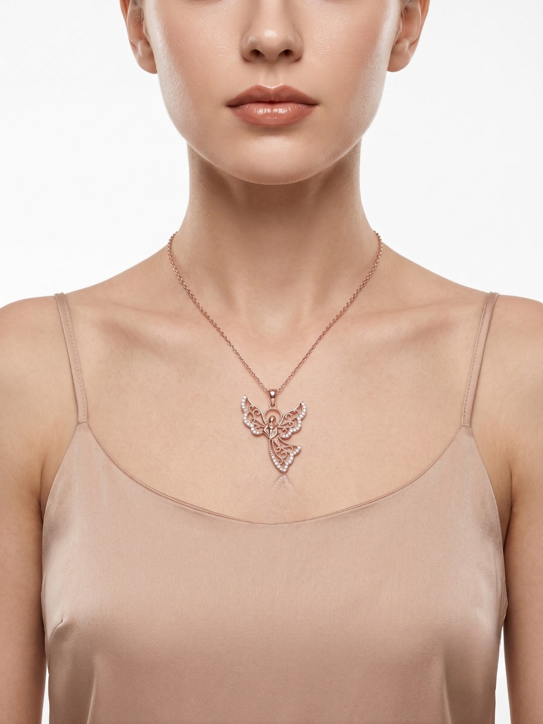 925 Sterling Silver Celestial Grace Angel Filigree Necklace for Women