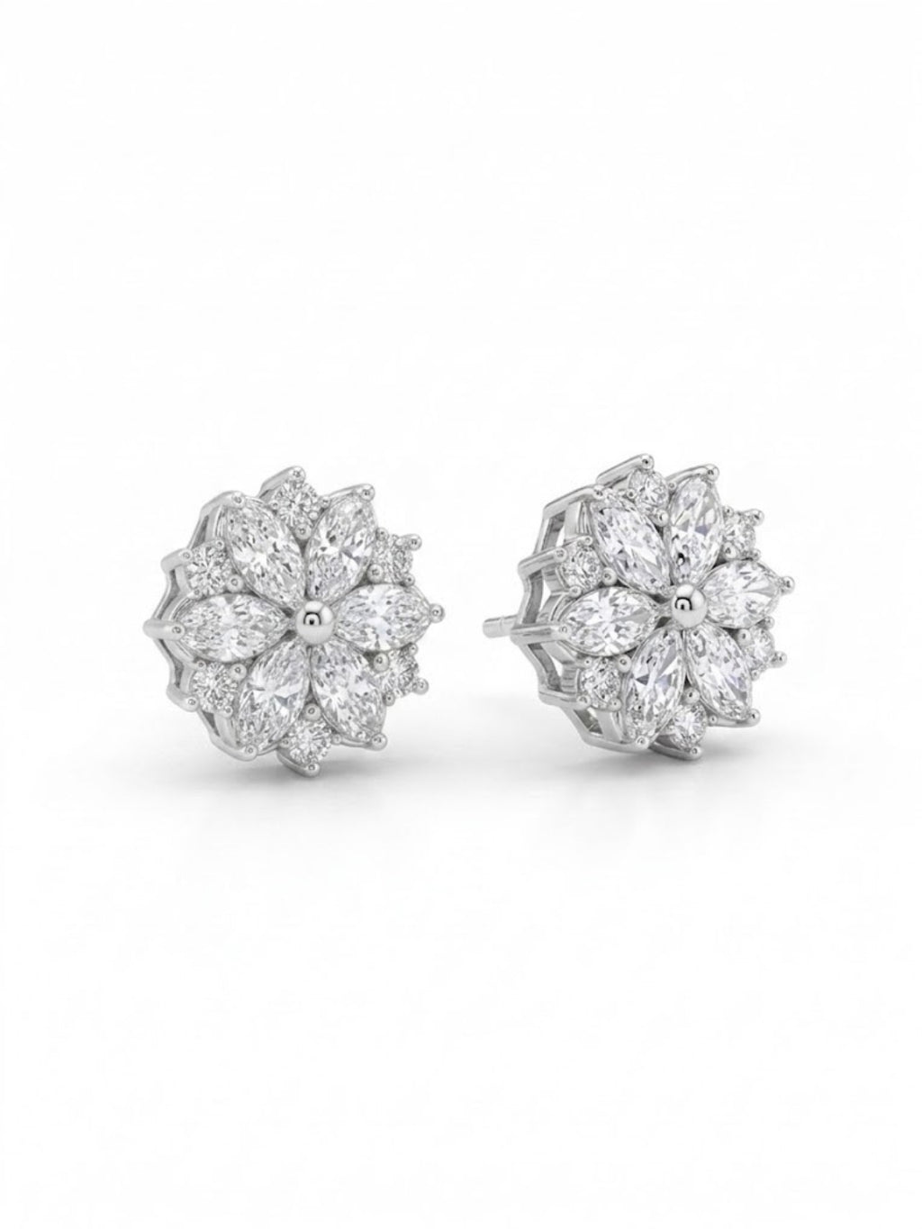 925 Silver Floral Marquise Stud Earrings for Women