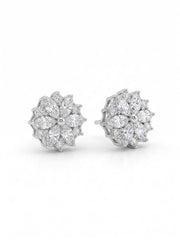 925 Silver Floral Marquise Stud Earrings for Women