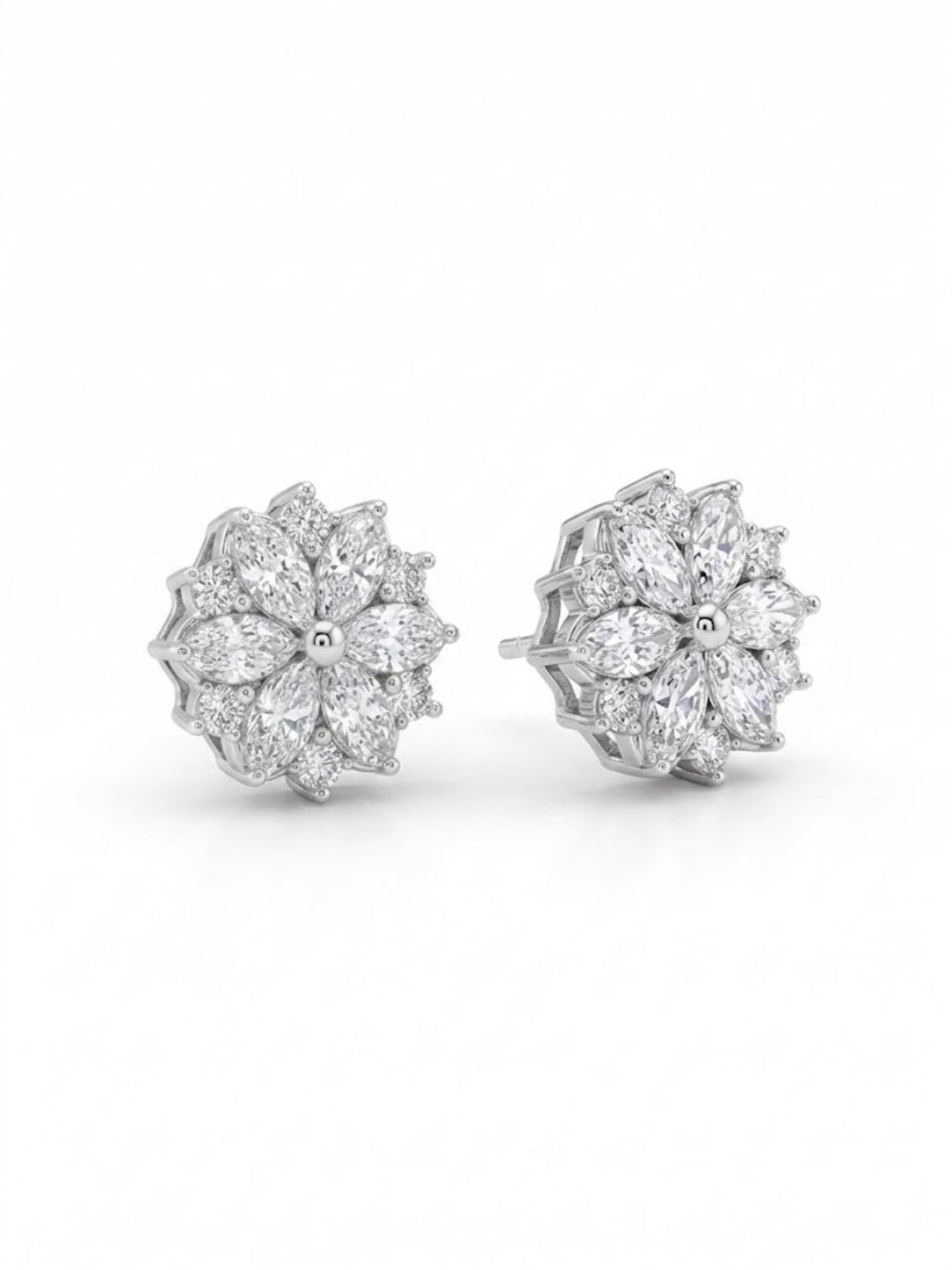 925 Silver Floral Marquise Stud Earrings for Women
