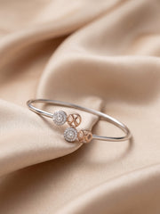 92.5 Sterling Silver Dual Halo Charm Open Bracelet for Women