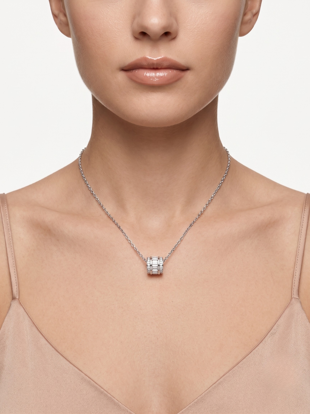 925 Sterling Silver Baguette CZ Barrel Pendant Necklace for Women