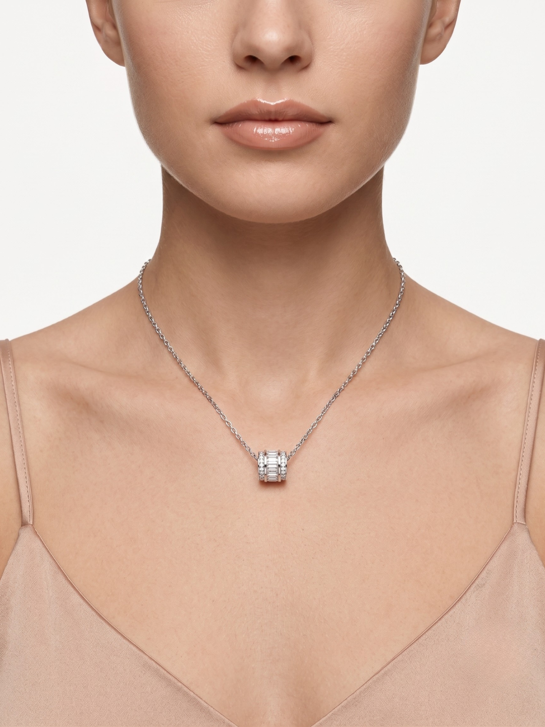 925 Sterling Silver Baguette CZ Barrel Pendant Necklace for Women