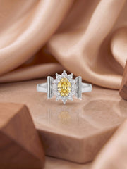 925 Sterling Silver Yellow Oval Halo Cocktail Ring for Women