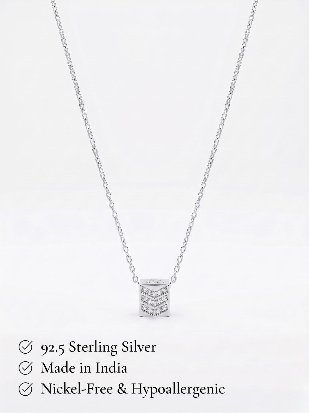 925 Sterling Silver Chevron CZ Geometric Pendant Necklace for Women