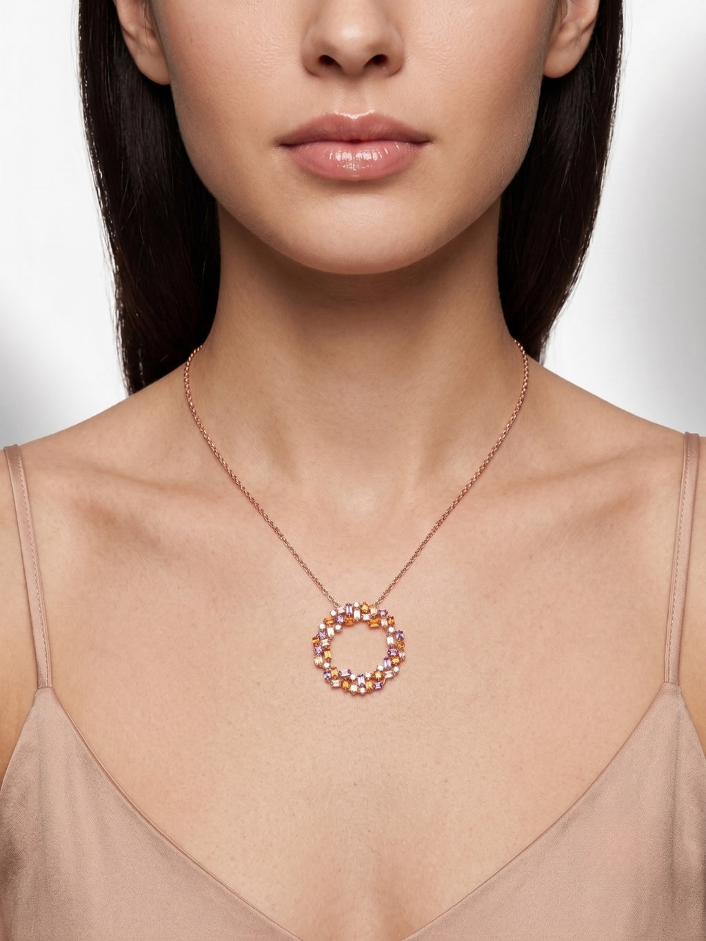 925 Sterling Silver Aurora Mosaic Halo Necklace For Women