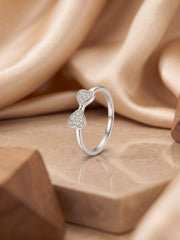 925 Sterling Silver Double Heart Pavé Ring for Women