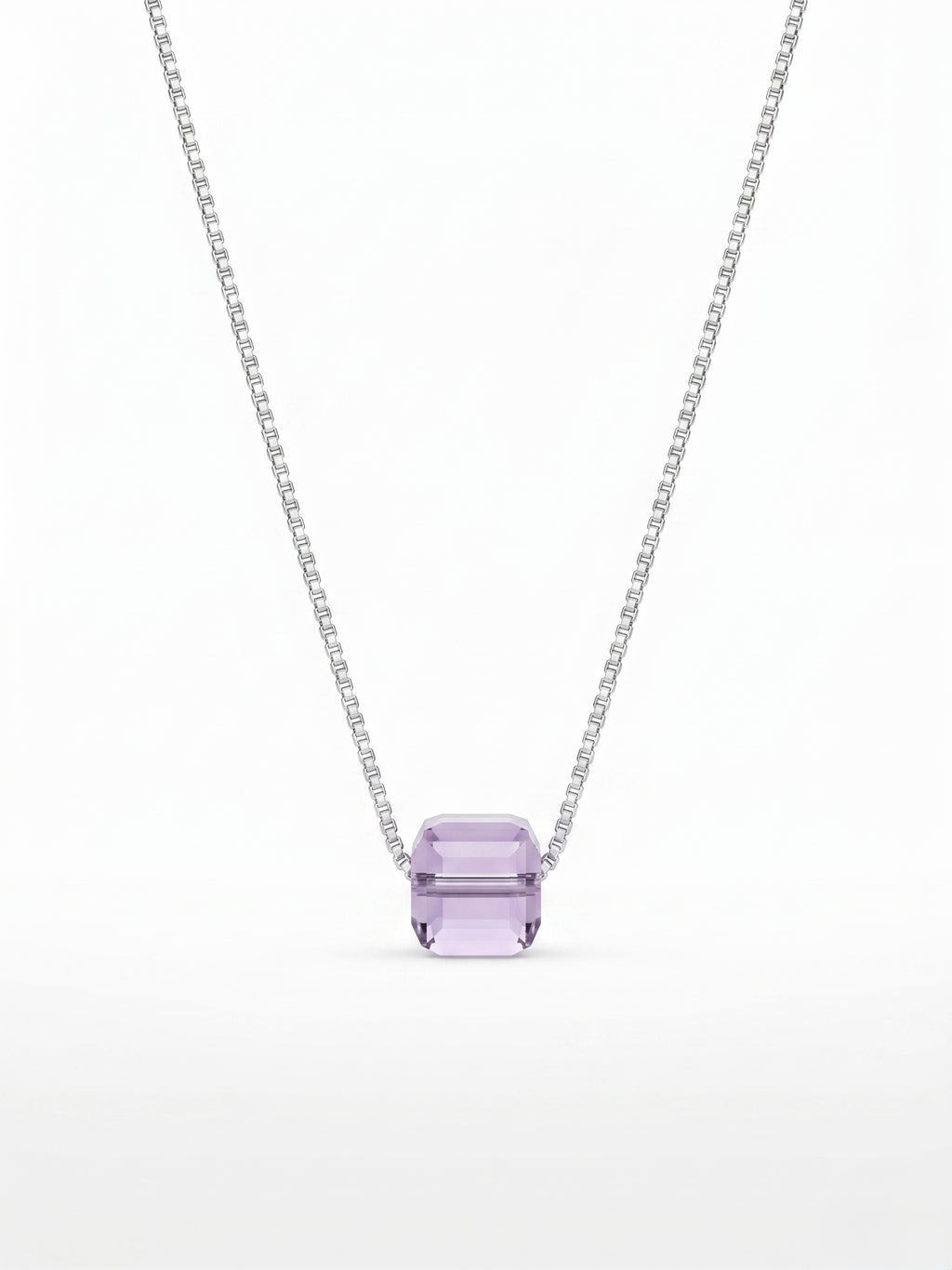 925 Sterling Silver Emerald-Cut Purple Solitaire Pendant Necklace for Women