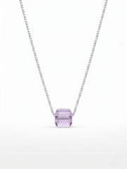 925 Sterling Silver Emerald-Cut Purple Solitaire Pendant Necklace for Women