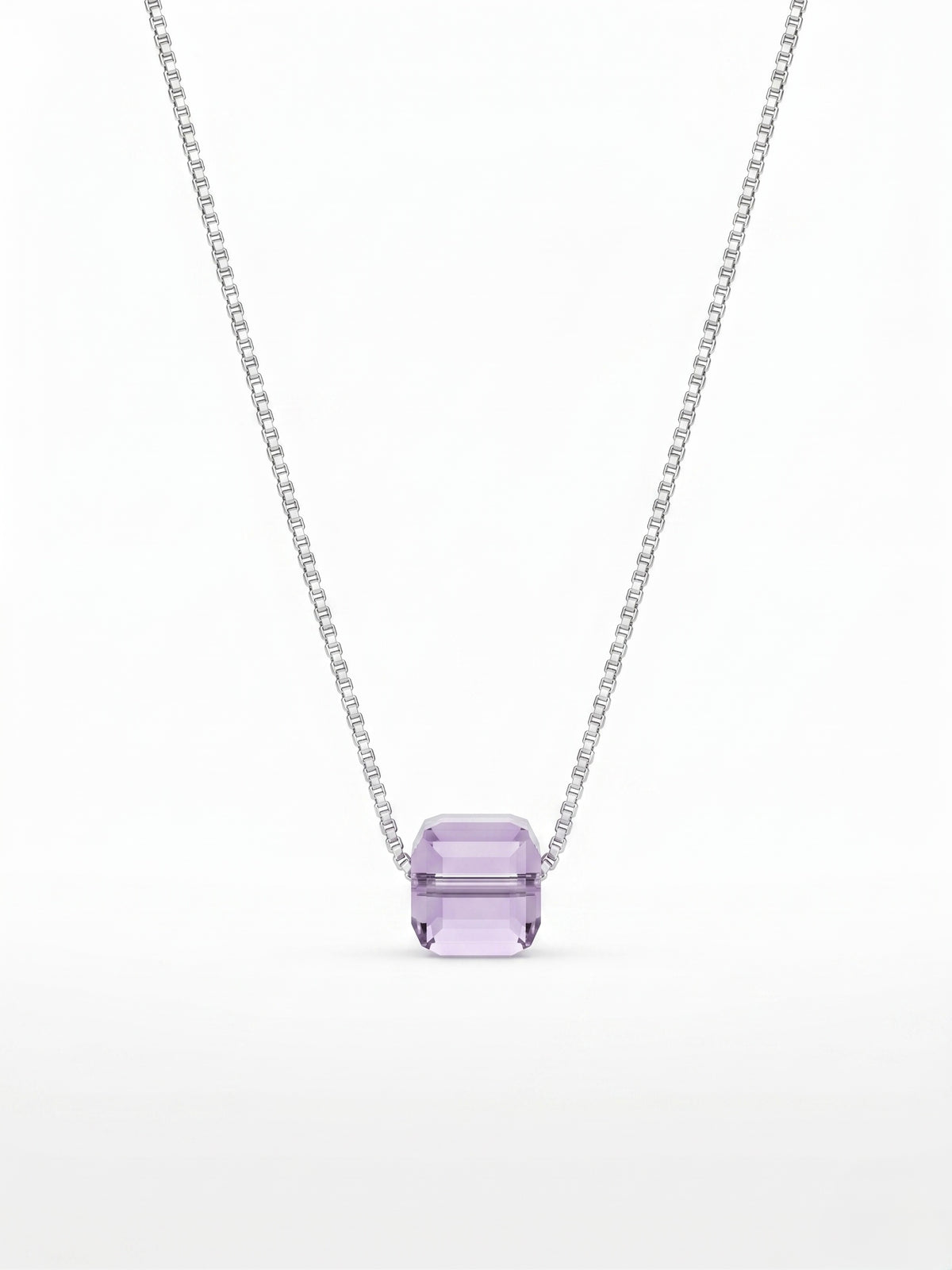 925 Sterling Silver Emerald-Cut Purple Solitaire Pendant Necklace for Women