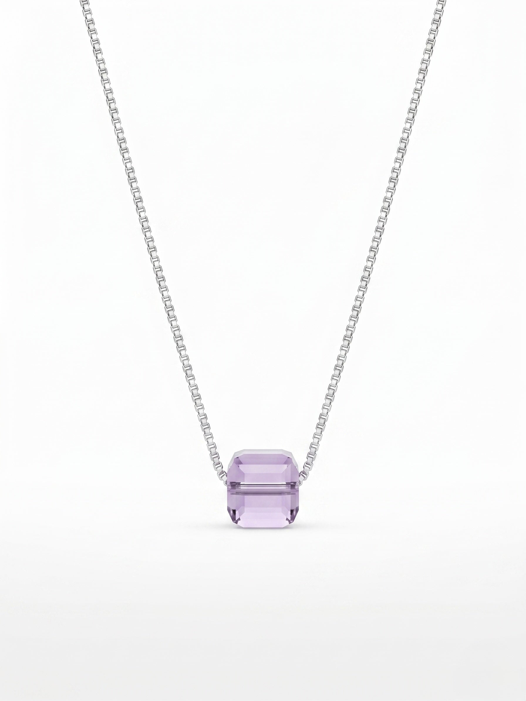 925 Sterling Silver Emerald-Cut Purple Solitaire Pendant Necklace for Women