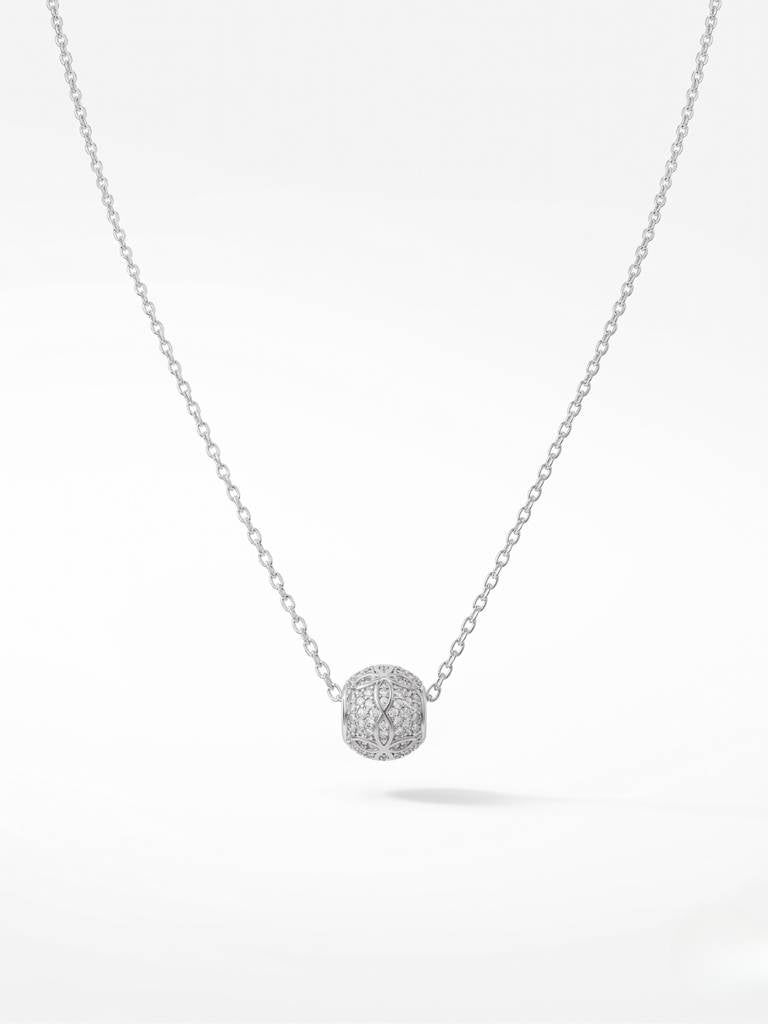 925 Sterling Silver Pavé CZ Filigree Sphere Pendant Necklace for Women