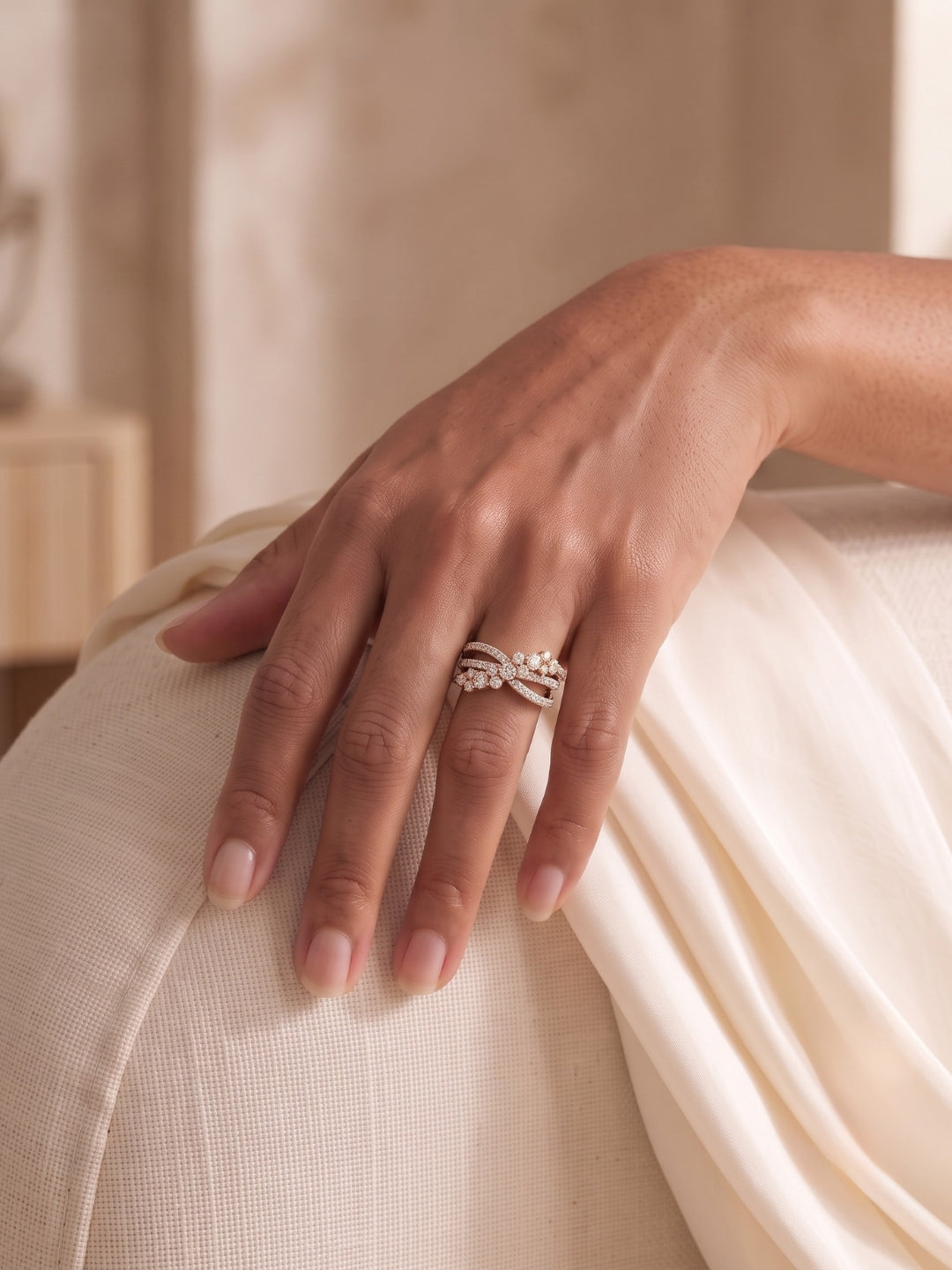925 Sterling Silver Two Tone Cluster Crossover Ring for Women