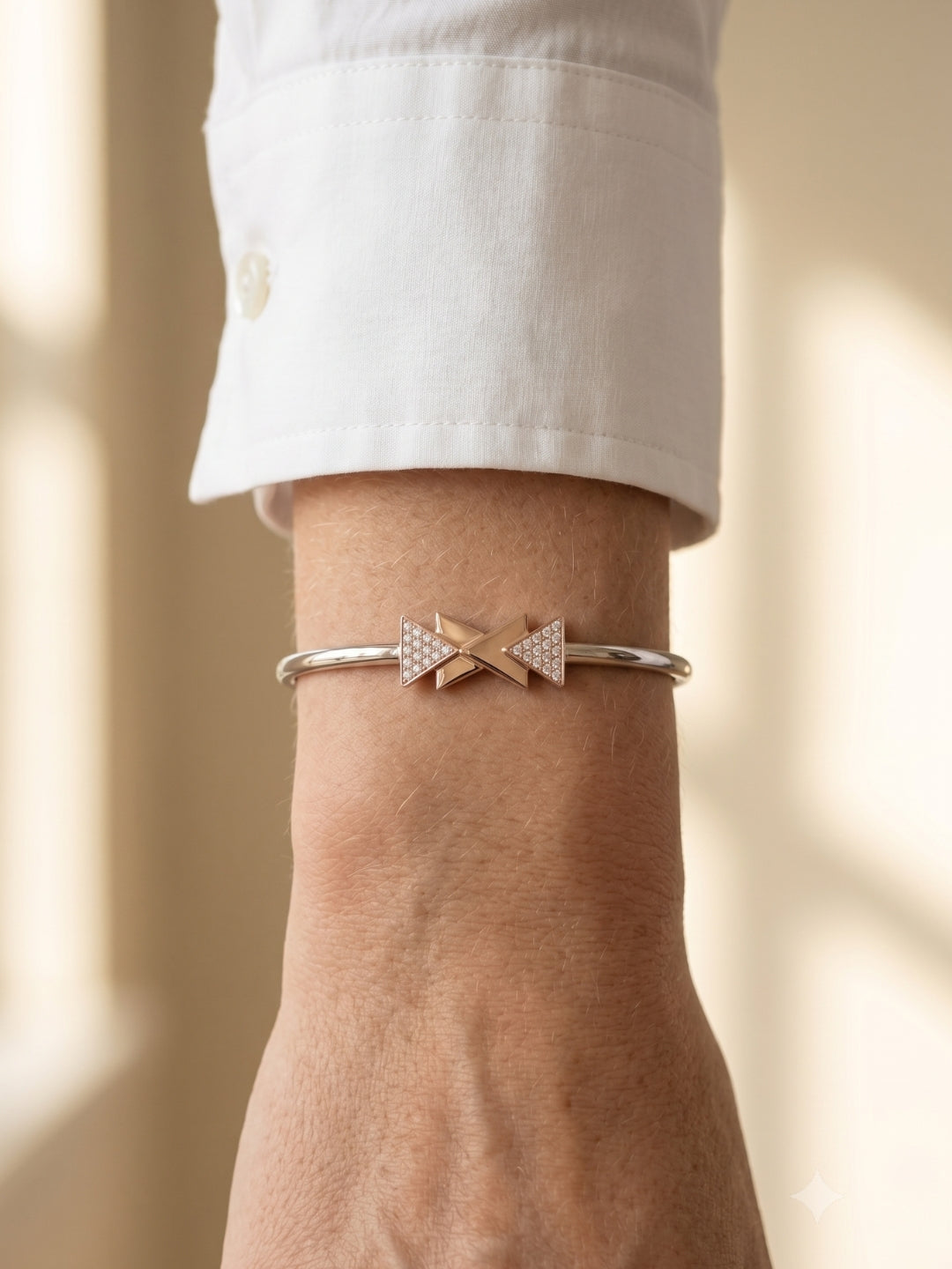 92.5 Sterling Silver Rose Gold Geometric Bow Bracelet for Women