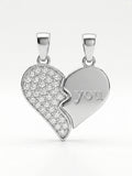 925 Sterling Silver Split Heart "You" Couple Pendant Without Chain