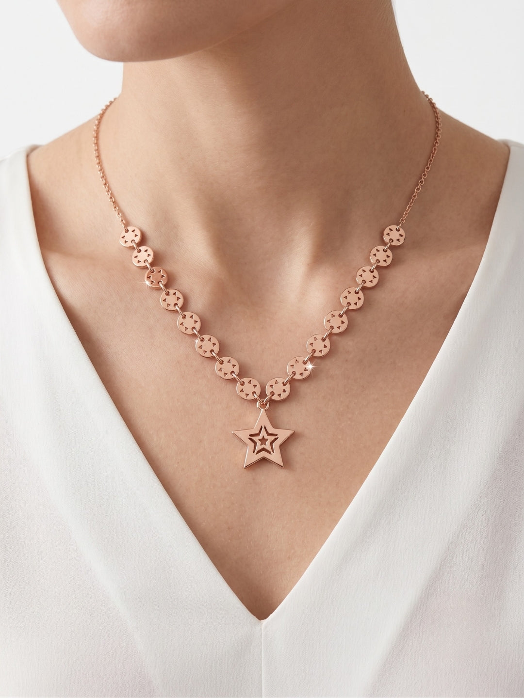 925 Sterling Silver Textured Disc Star Pendant Necklace For Women
