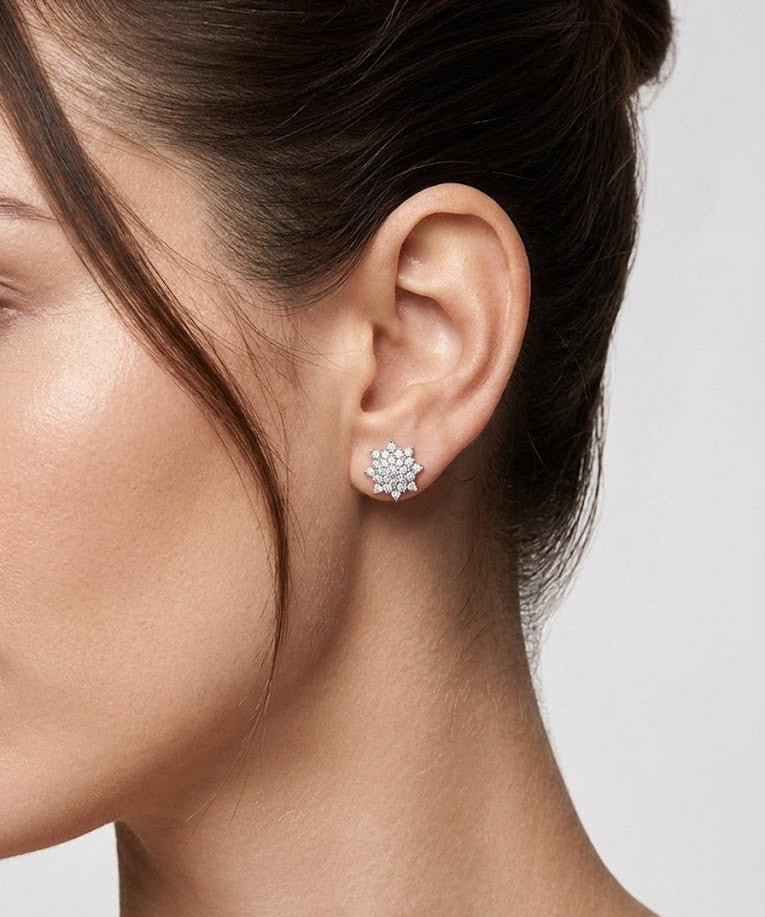925 Silver Star Bloom Stud Earrings for Women