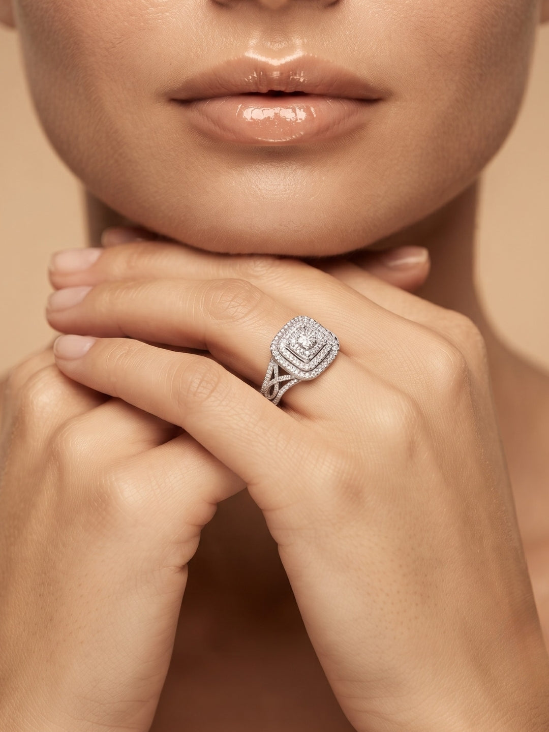 925 Silver Infinity Halo Diamond Ring for Women