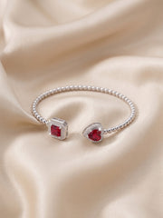 92.5 Sterling Silver Ruby Romance Double Charm Bracelet for Women