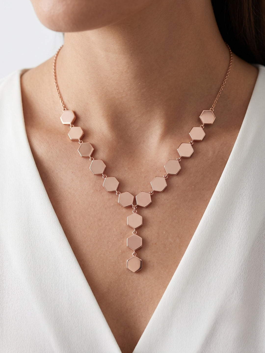 925 Sterling Silver Geometric Hexagon Drop Necklace For Women