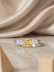 925 Silver Golden Princess Solitaire Ring for Women