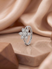925 Sterling Silver Floral Diamond Ring for Women