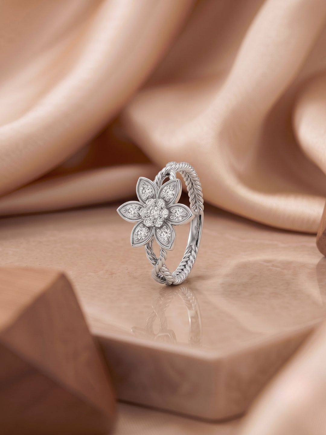 925 Sterling Silver Floral Diamond Ring for Women