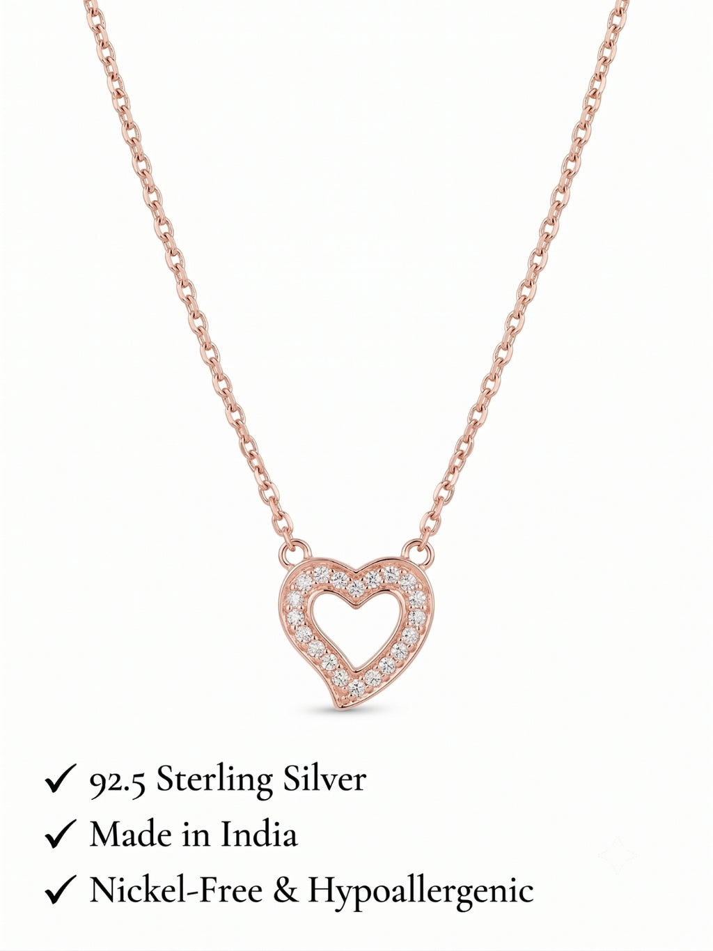 925 Sterling Silver Sparkling Heart Charm Necklace for Women