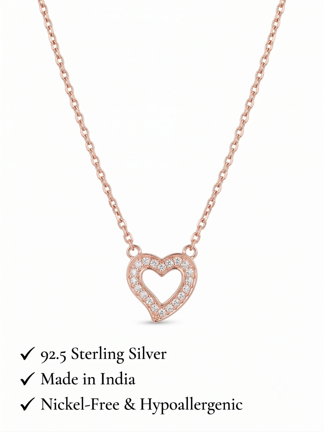 925 Sterling Silver Sparkling Heart Charm Necklace for Women