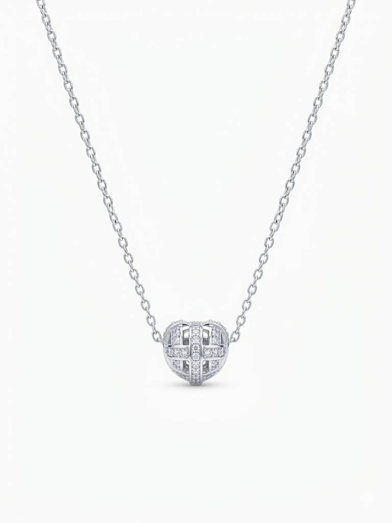 925 Sterling Silver CZ Heart Cage Pendant Necklace for Women