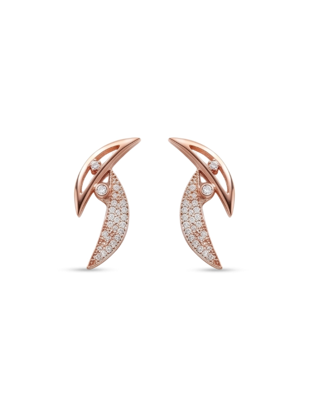 925 Sterling Silver Rose Gold Crescent Sparkle Necklace Set with earrings