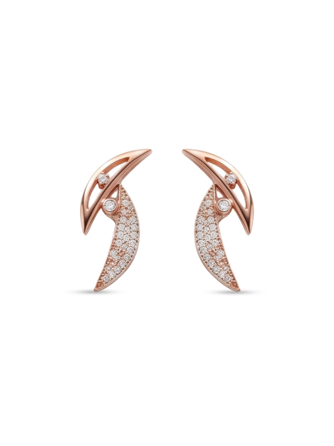 925 Sterling Silver Rose Gold Crescent Sparkle Necklace Set with earrings