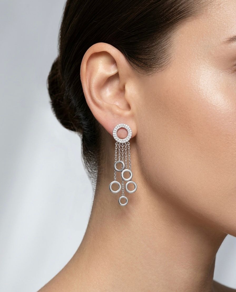 925 Silver earrings Halo Cascade Drop Earrings for Women