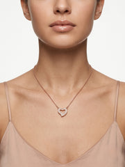 925 Sterling Silver Rose Gold Open Heart CZ Necklace for Women